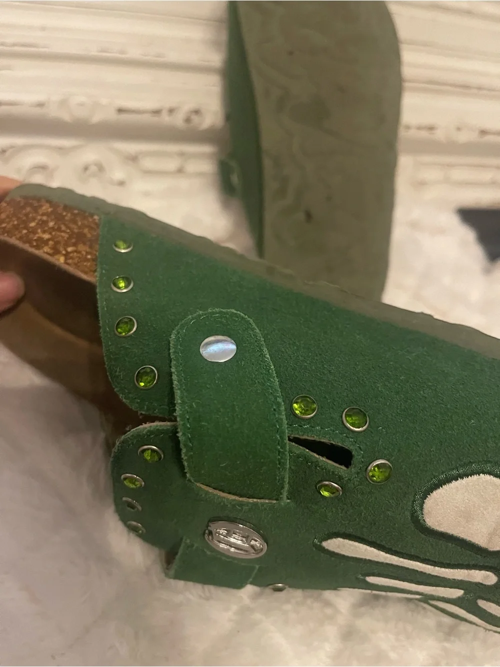 Octavious Marks “Don’t touch the moss Packed a punch” Green Slip-on Clogs